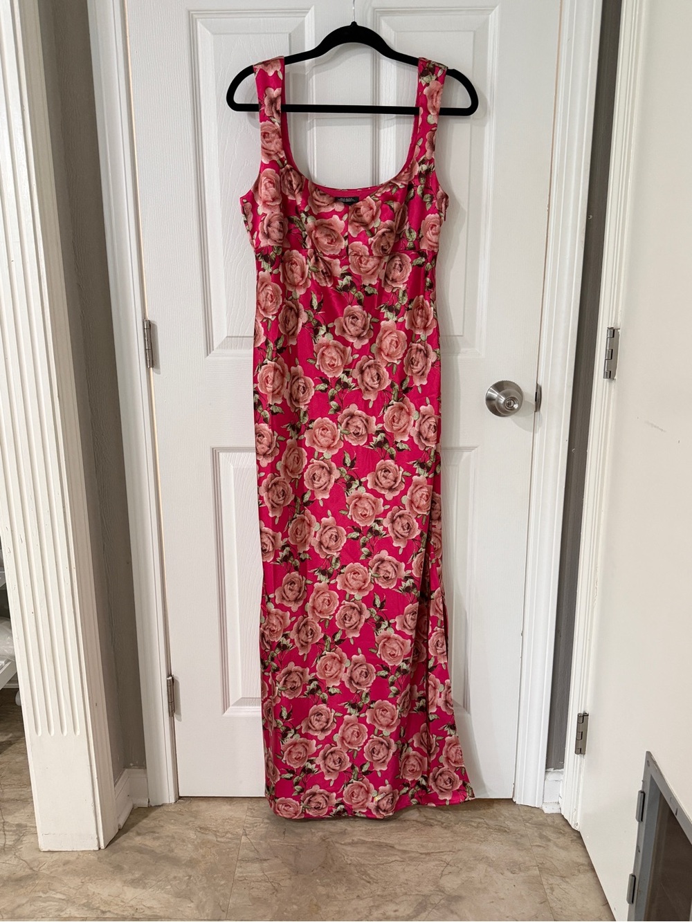 NWT Rose-Print Maxi Dress in Hot Pink